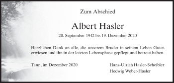 Traueranzeige von Albert Hasler von AvU