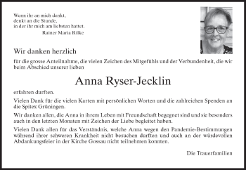 Traueranzeige von Anna Ryser-Jecklin von AvU