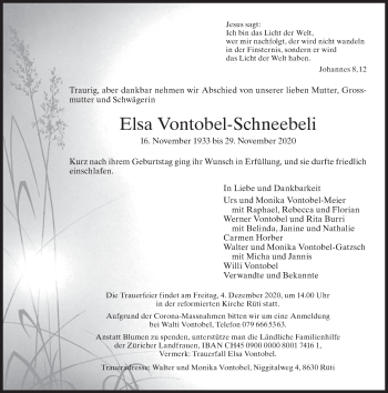 Traueranzeige von Elsa Vontobel-Schneebeli von AvU