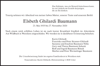 Traueranzeige von Elsbeth Ghilardi Baumann von AvU