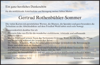 Traueranzeige von Gertrud Rothenbühler-Sommer von AvU