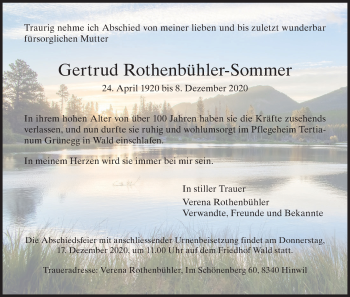 Traueranzeige von Gertrud Rothenbühler-Sommer von AvU