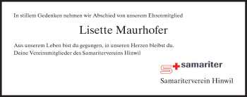 Traueranzeige von Lisette Maurhofer von AvU