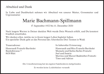 Traueranzeige von Marie Bachmann-Spillmann von AvU