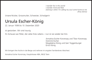 Traueranzeige von Ursula Escher-König von AvU