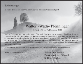 Traueranzeige von Walter Pfenninger von AvU