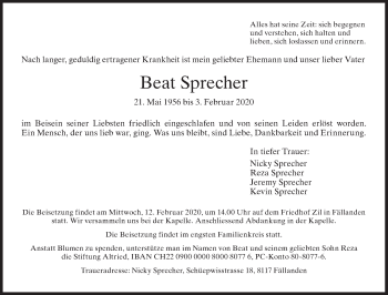 Traueranzeige von Beat Sprecher von VO solo