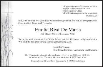 Traueranzeige von Emilia Riva-De Maria von ZO solo