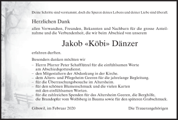 Traueranzeige von Jakob Dänzer von ZO solo