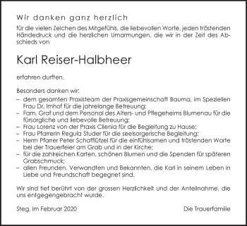 Traueranzeige von Karl Reiser-Halbheer von AvU