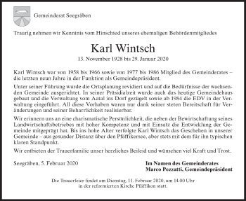 Traueranzeige von Karl Wintsch von ZO solo