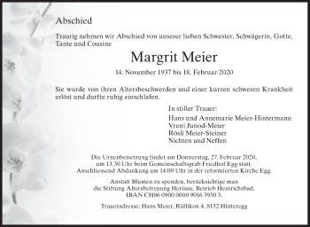 Traueranzeige von Margrit Meier von AvU