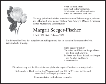 Traueranzeige von Margrit Seeger-Fischer von VO solo