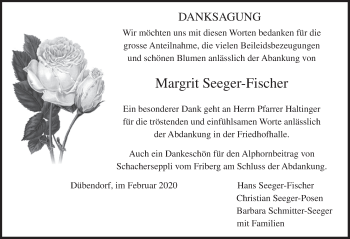 Traueranzeige von Margrit Seeger-Fischer von VO solo