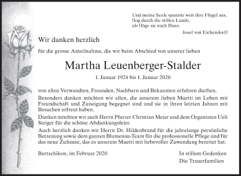 Traueranzeige von Martha Leuenberger-Stalder von AvU