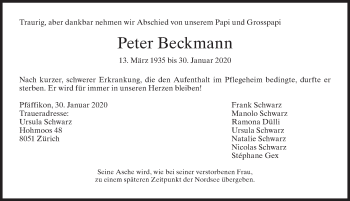 Traueranzeige von Peter Beckmann von AvU