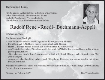 Traueranzeige von Rudolf René Buchmann-Aeppli von AvU