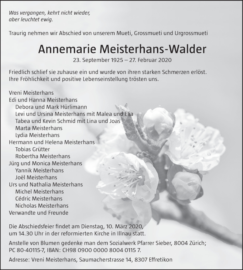  Traueranzeige für Annemarie Meisterhans-Walder vom 05.03.2020 aus reg_1