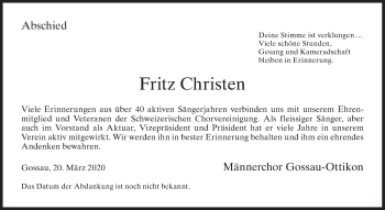 Traueranzeige von Fritz Christen von ZO solo