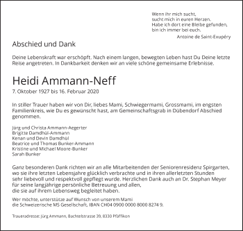 Traueranzeige von Heidi Ammann-Neff von GL solo