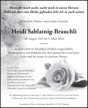 Traueranzeige von Heidi Sablatnig-Brauchli von reg_5