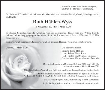 Traueranzeige von Ruth Hählen-Wyss von AvU