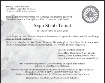 Traueranzeige von Sepp Strub-Tomat von ZO solo