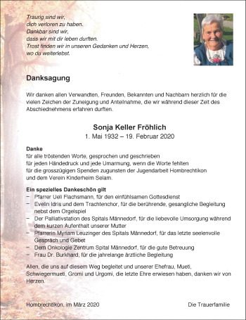 Traueranzeige von Sonja Keller Fröhlich von AvU