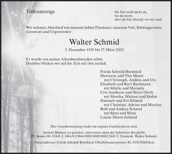 Traueranzeige von Walter Schmid von ZO solo