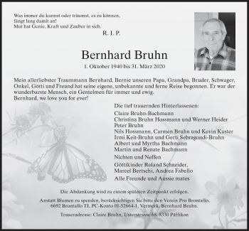 Traueranzeige von Bernhard Bruhn von AvU