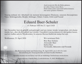 Traueranzeige von Eduard Baer-Schuler von ZO solo