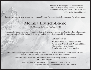 Traueranzeige von Monika Brütsch-Bhend von AvU