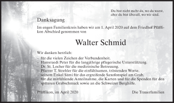 Traueranzeige von Walter Schmid von ZO solo