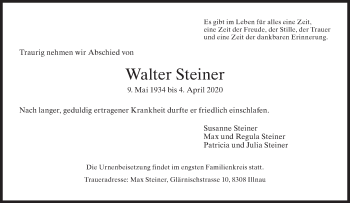 Traueranzeige von Walter Steiner von ZO solo