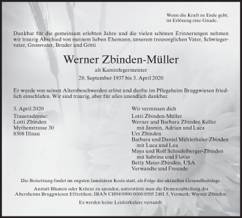 Traueranzeige von Werner Zbinden-Müller von reg_5