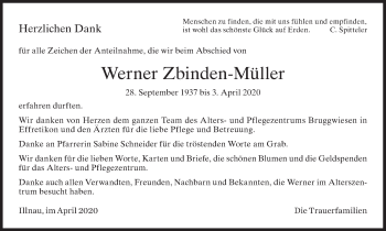 Traueranzeige von Werner Zbinden-Müller von ZO solo