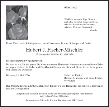 Traueranzeige von Hubert J. Fischer-Mischler von ZO solo