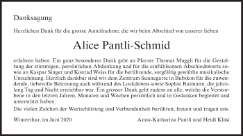 Traueranzeige von Alice Pantli-Schmid von AvU