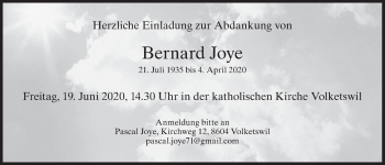 Traueranzeige von Bernard Joye von ZO solo