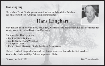 Traueranzeige von Hans Langhart von AvU