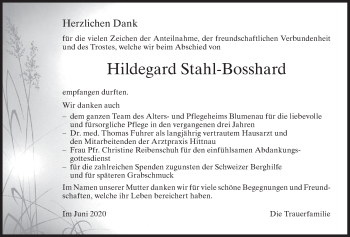 Traueranzeige von Hildegard Stahl-Bosshard von ZO solo