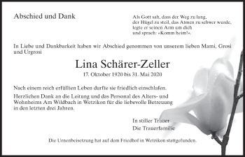 Traueranzeige von Lina Schärer-Zeller von ZO solo