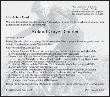 Traueranzeige von Roland  Guyer-Gubler von ZO solo