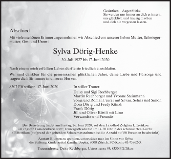 Traueranzeige von Sylva Dörig-Henke von AvU