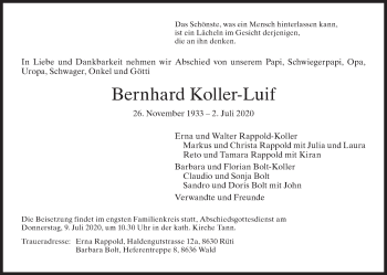 Traueranzeige von Bernhard Koller-Luif von AvU