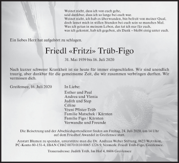 Traueranzeige von Friedl Trüb-Figo von AvU