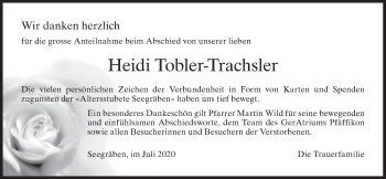 Traueranzeige von Heidi Tobler-Trachsler von AvU