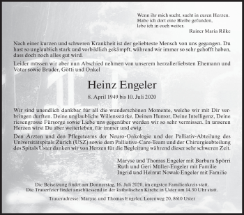 Traueranzeige von Heinz Engeler von ZO solo