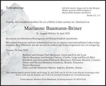 Traueranzeige von Marianne Baumann-Briner von AvU