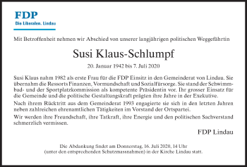 Traueranzeige von Susanne Klaus-Schlumpf von reg_1